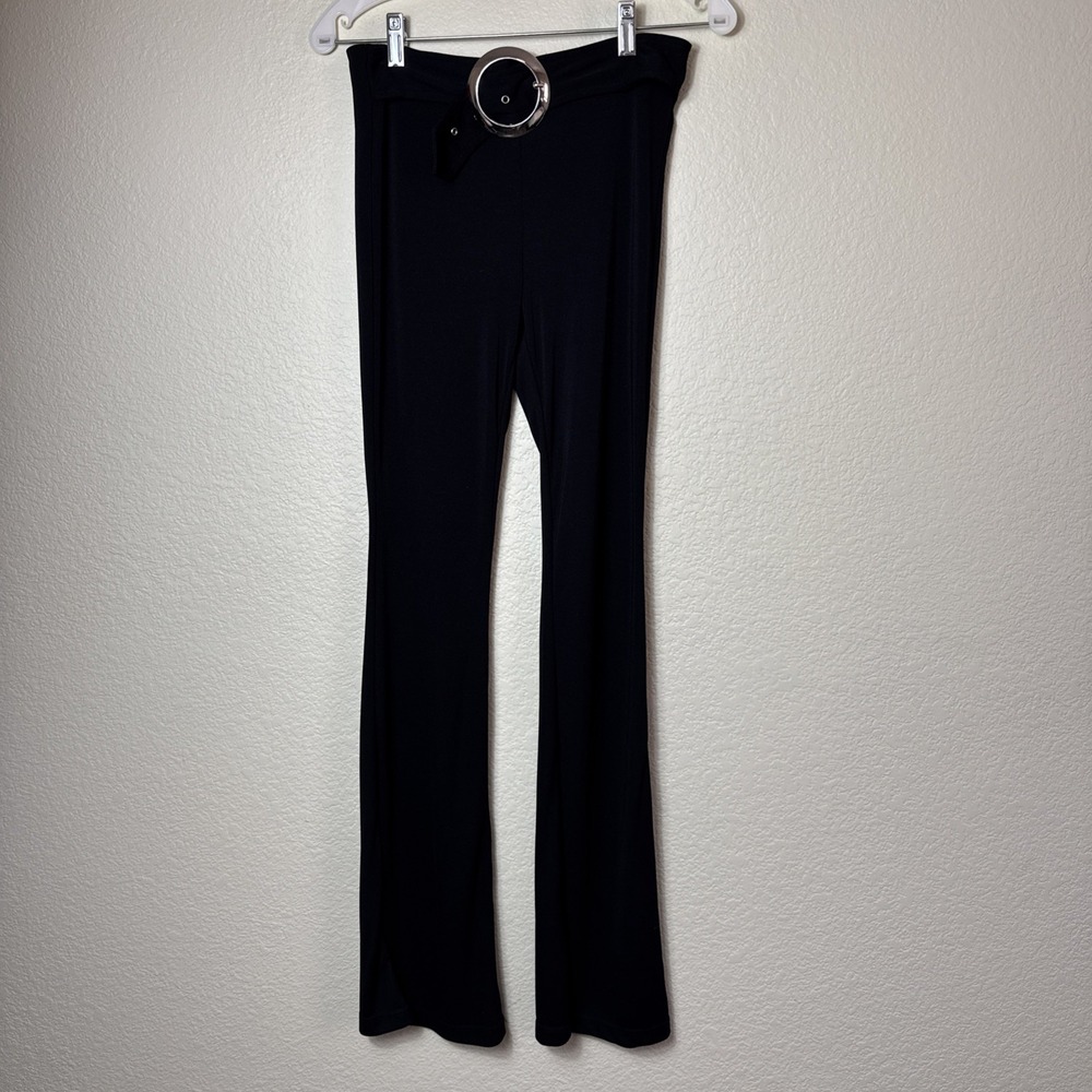 Vizio Vintage Y2K Belted Flare Pants Black High Waist Cyber Grunge Trouser S